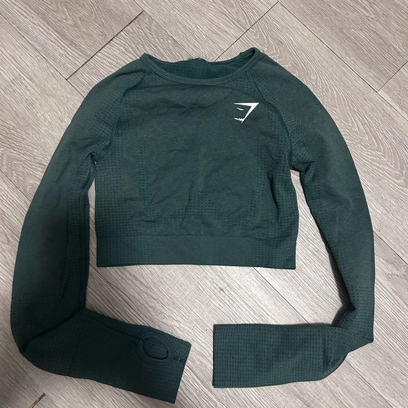 Gymshark Tops - Gymshark Dark Green Seamless Long-Sleeve Crop Top